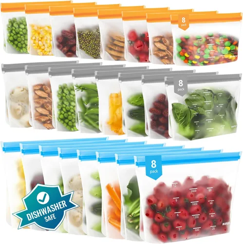 Vista 15 de Bolsas de almacenamiento reutilizables aptas para lavavajillas de pie, bolsas de sándwich reutilizables sin BPA – Bolsas de congelador de un galón a