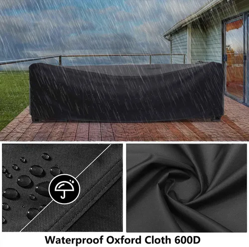 Vista 4 de Cubiertas para muebles de patio 124" L x 76" W x 32" H, cubierta impermeable para muebles de mesa de exterior, rectangular, 600D, cubierta de juego