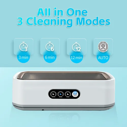 Vista 4 de Limpiador ultrasónico de joyas, limpiador de joyas portátil profesional de 50 kHz, máquina ultrasónica con 3 modos de temporizador, limpiador