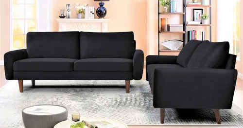 Vista 4 de Container Furniture Direct Kent - Juego de sofá de 2 piezas para salas de estar modernas y espacios compactos, muebles de estudio con diseño Negro