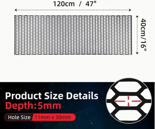 Vista 2 de AggAuto - Malla universal de plástico ABS para automóvil, 47 x 16 pulgadas, hexagonal, inserto para parrilla, parachoques, con orificios tipo panal