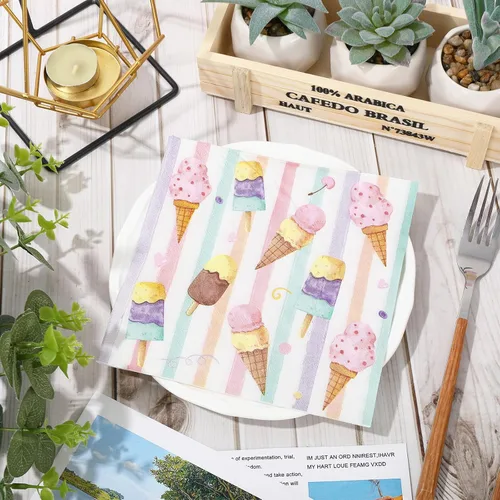 Vista 3 de JarThenaAMCS 80 servilletas de papel de helado de verano, paletas de acuarela, servilletas desechables para almuerzo, cena, postre, servilletas