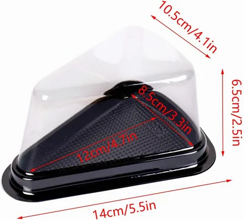 Vista 2 de 100 cajas de plástico para tartas con base negra para llevar, tarta de queso, postre, recipientes para Navidad, panadería, cumpleaños, boda, fiesta