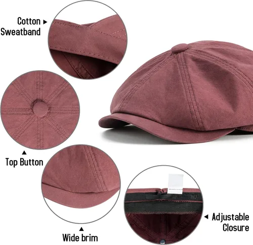Vista 6 de BOTVELA Gorra de algodón con diseño de Newsboy Gatsby para hombre