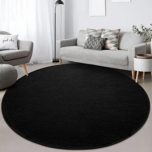 Vista 8 de FlyDOIT Alfombras redondas para dormitorio, sala de estar, 4 x 4, color negro, súper suaves, cómodas, gruesas, de espuma viscoelástica, alfombra