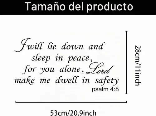 Vista 2 de Calcomanías de vinilo con texto en inglés "I Will Lie Down and Sleep in Peace for You Alone Lord Make Me Dwell in Safe", con texto en inglés "I Will