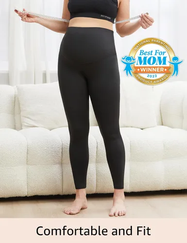 Vista 2 de HOFISH Leggings de maternidad para mujer, sobre el vientre, suaves, no se transparentan, pantalones de yoga para entrenamiento, leggings de embarazo