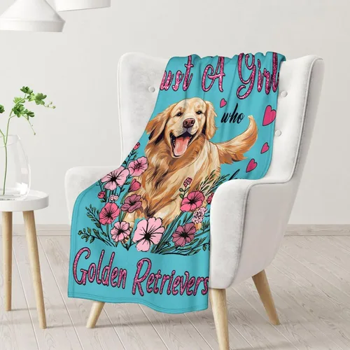 Vista 2 de Golden Retriever - Manta de regalo de 30 x 40 pulgadas, lindas mantas para mujeres y niñas, mantas de felpa suaves azules para sofá, oficina