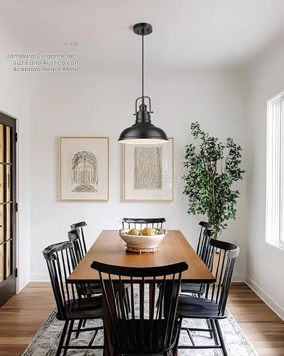 Vista 6 de zeyu Lámpara colgante industrial de 1 luz, lámpara colgante de 11 pulgadas para isla de cocina, pantalla de cúpula de metal en acabado negro mate