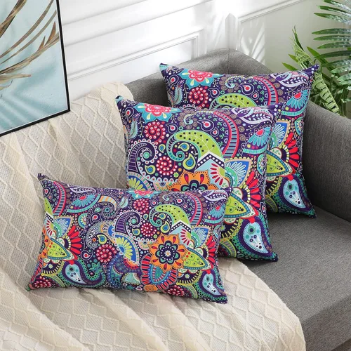 Vista 2 de hyha Juego de 2 fundas de almohada con estampado de cachemira de 18 x 18 pulgadas, fundas de almohada decorativas con patrón floral, fundas