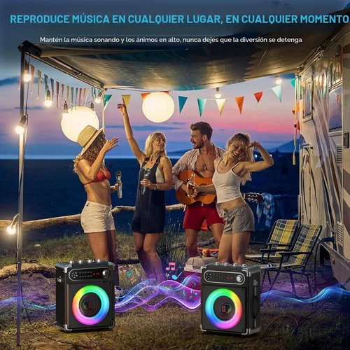 Vista 6 de JYX - Máquina de karaoke con dos micrófonos inalámbricos, altavoz Bluetooth portátil con ajuste de graves/agudos, sistema de PA con control remoto