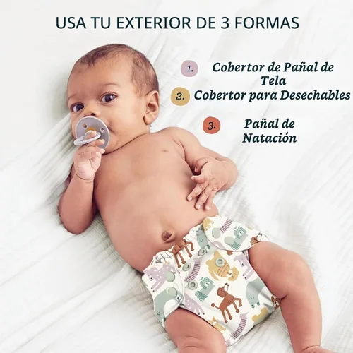 Vista 6 de Esembly Funda para pañales de tela – Pañal de natación reutilizable, impermeable, transpirable, capa exterior ajustable sobre interior absorbente