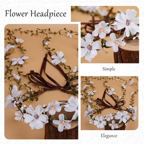 Vista 5 de Diadema de flores para mujeres - Corona floral de hadas para princesa, diadema floral para Renacimiento, feria renacentista, cosplay de boda