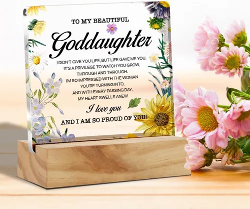 Vista 4 de Placa de escritorio de acrílico con soporte de madera, recuerdo de oficina en casa con texto en inglés «I Love You»