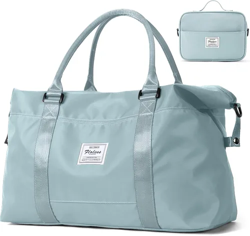 Vista 18 de Bolsas de lona de viaje, bolsa de fin de semana para mujer con bolsillo húmedo y bolsa de aseo personal, bolsa de viaje para gimnasio, Negro