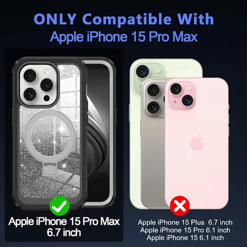 Vista 2 de Hekodonk Funda para iPhone 15 Pro Max, compatible con Magsafe [protector de pantalla de vidrio templado integrado y protección de lente de cámara]