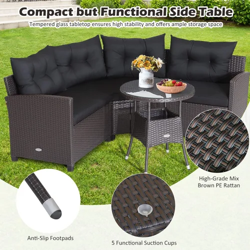 Vista 6 de Tangkula Juego de sofá modular de 4 piezas, media luna para todo tipo de clima, juego de muebles de patio esquineros resistentes con mesa auxiliar