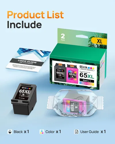 Vista 4 de 65XL 65 cartuchos de tinta negro/color combo pack Reemplazo para tinta HP 65 65xl negra y cartucho de tinta de color, compatible con HP Envy 5055