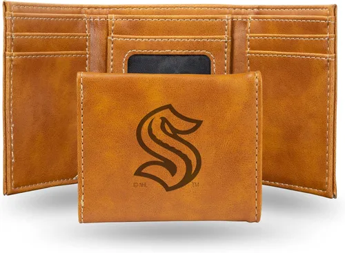 Vista 46 de NHL Rico Industries - Billetera triple grabada con láser y tres pliegues, accesorio para hombre