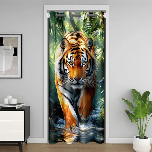 Vista 30 de Manfei Bonita cortina de puerta de gato negro Kawaii para puerta de armario, cortinas opacas con temática de animales estrellados, cortina opaca
