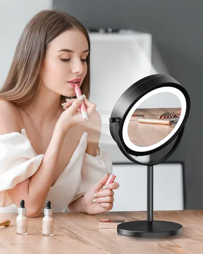 Vista 6 de Gospire Espejo de maquillaje iluminado de 7" con aumento 10X/1X doble cara Negro-7