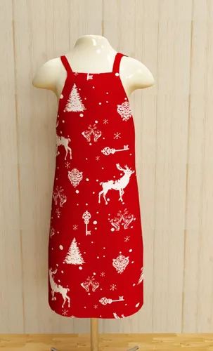 Vista 2 de Delantal, bosque de Navidad, delantal 100% algodón con correa ajustable para el cuello y lazos y bolsillo extralargos, tamaño 28 x 32 pulgadas.