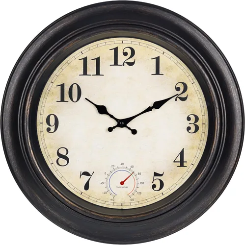 Vista 10 de Relojes para exteriores impermeables con termómetro, reloj de pared costero rústico para patio, piscina, jardín (12 pulgadas, azul)