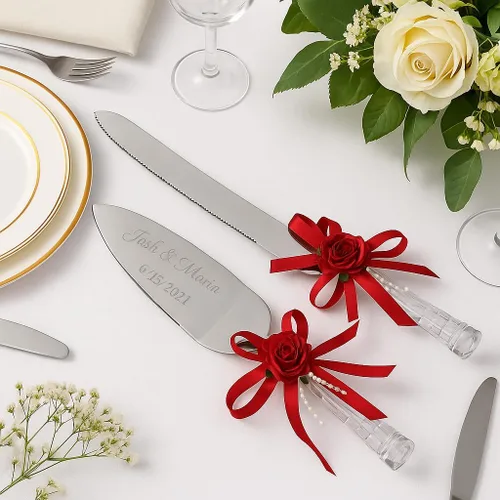 Vista 2 de Gifts Infinity - Juego de cuchillos y utensilios personalizables para pastel de boda