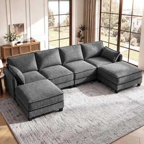 Vista 3 de Sofá modular en forma de U, sofá de nube de 116" para sala de estar Gris-oscuro