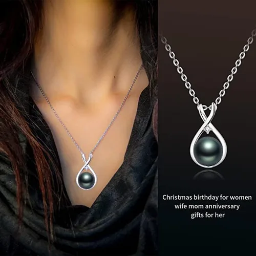 Vista 4 de Regalos para esposa, mujer, aniversario, collar de perlas negras de Tahití, mamá, novia, ella, joyería fina, día de la madre, San Valentín, Navidad