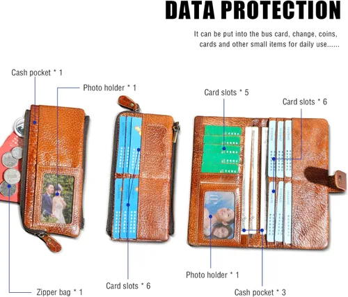 Vista 6 de Handadsume Genuino caballo loco cuero viaje regalo moneda bolsillo tarjeta caso largo organizador cadena Rfid monedero con broche para hombres