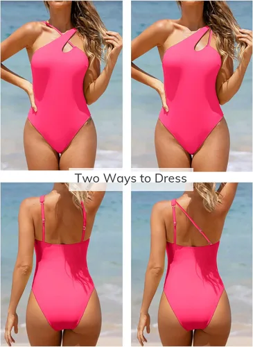 Vista 2 de CUPSHE Traje de baño de una pieza para mujer, traje de baño asimétrico con tirantes ajustables
