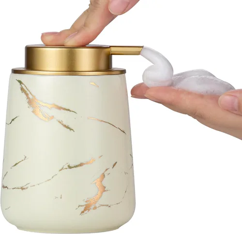 Vista 10 de Enra Dispensador de jabón espumoso de cerámica, dispensador de jabón de espuma de mármol de 12 onzas, dispensador de jabón de manos recargable