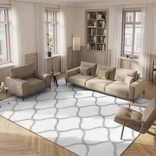 Vista 25 de SAFAVIEH Tahoe Shag Collection - Alfombra para pasillo, 2 x 9 pies, color beige y blanco, diseño de enrejado, no desprende pelusa y de fácil