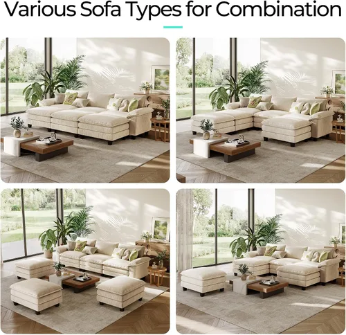 Vista 50 de LINSY HOME Cloud Sofa - Silla decorativa con tumbona otomana para interiores, sofá de pana perfecta para sala de estar, apartamento, oficina, beige