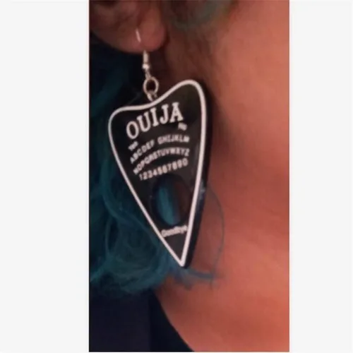 Vista 3 de Ouija - Aretes colgantes de tablero, lentejuelas con purpurina a la moda, aretes de planchette Ouija para mujeres y hombres que traen la suerte