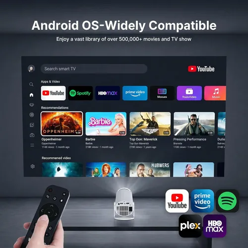 Vista 14 de Mini proyector con WiFi y Bluetooth, proyector portátil 1080P, Keystone automático, rotación de 210°, proyector inteligente con aplicación integrada