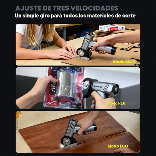 Vista 3 de Tijeras eléctricas de cartón con luz LED, batería recargable de 2600 mAh, motor sin escobillas, hoja de acero de tungsteno, corta tela, cuero