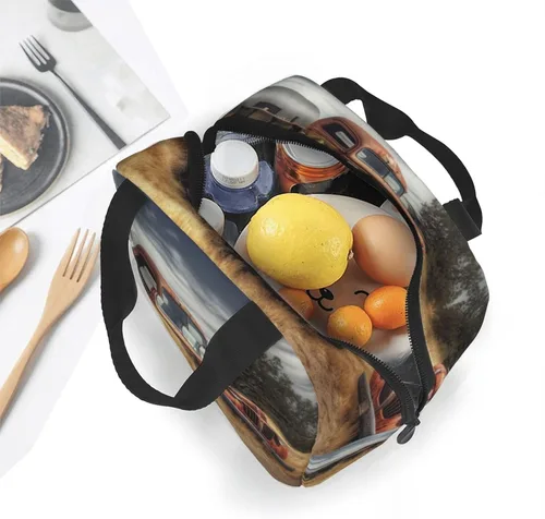 Vista 6 de Viejo camión coche impresión bolsa de almuerzo portátil aislado reutilizable bolsa de almuerzo caja de almuerzo para el trabajo camping viaje picnic