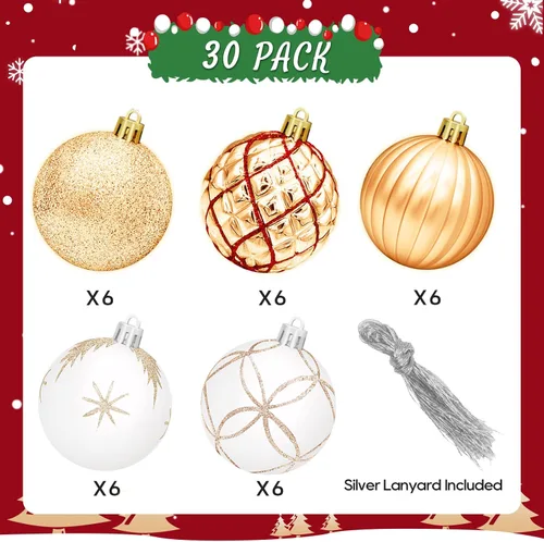 Vista 2 de DeckTheHalls Adornos de bolas de Navidad, 30 piezas de 2.5 pulgadas irrompibles, bolas de decoración navideña para colgar en el árbol de Navidad