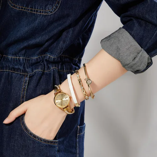 Vista 6 de TIME100 Women's Bangle Watch and Watch Chain Bracelets Premium Crystal Accented Bracelet Set