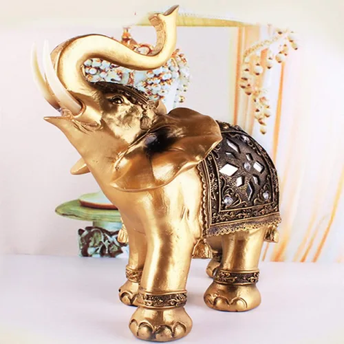 Vista 8 de Estatua de elefante, figura de elefante de la suerte de Feng Shui, escultura elegante dorada, decoración del hogar de resina pequeña, figura