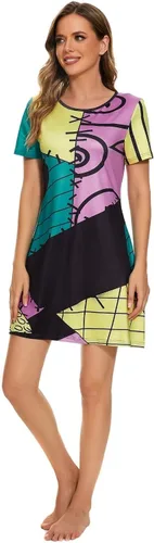 Vista 5 de ICEYOU Sally - Vestido de Halloween para mujer, disfraz de Sally de manga corta