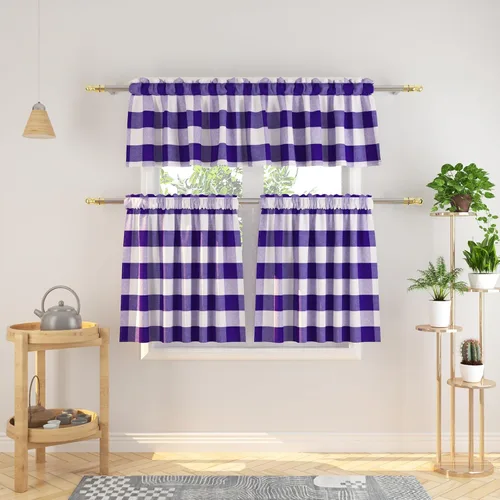 Vista 52 de Cenefas de cortina para ventana de 16 pulgadas de largo, 2 paneles de cuadros búfalo, cortinas pequeñas con bolsillo para barra, estilo clásico