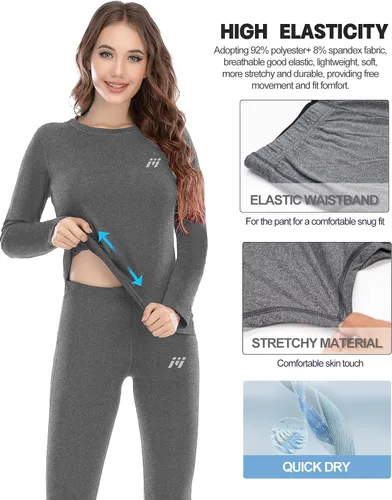 Vista 4 de MEETWEE Ropa interior térmica para mujer, Long Johns Ski para clima frío, capa base, cálida parte superior e inferior de invierno para correr