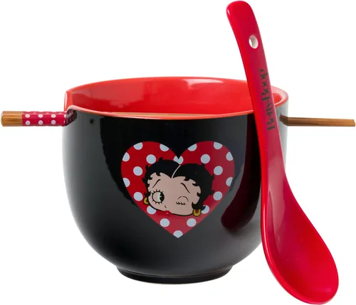 Vista 38 de Silver Buffalo Strawberry Shortcake - Tazón de cerámica vintage para ramen con palillos, apto para microondas, 20 onzas