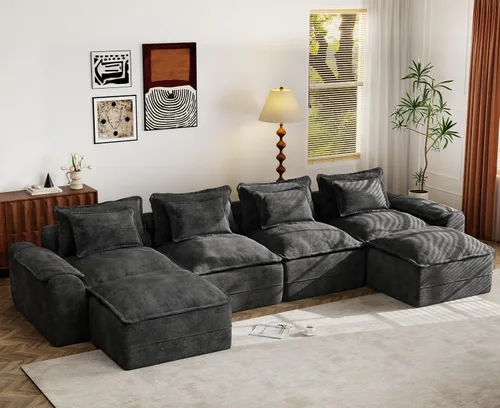 Vista 26 de Hobestluk Cloud - Sofá individual de espuma viscoelástica con asiento profundo, sofá en forma de L con funda extraíble, sofá grande para sala