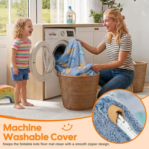 Vista 7 de MeMoreCool Colchón de piso tipo futón para niños, alfombrilla de juego y almohadilla muscular grande de 6x4 pies, colchón de tatami de espuma gruesa