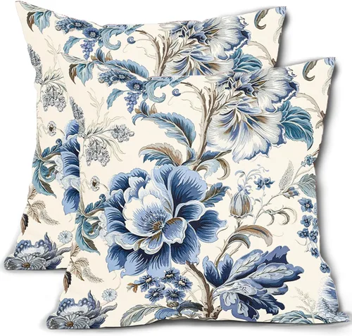 Vista 40 de Fundas de cojín decorativas primavera-verano 40x40 cm, juego de 2 fundas de cojín verdes con flores botánicas, fundas de cojín decorativas para Aqua
