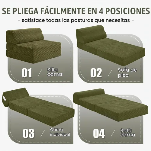 Vista 5 de Kasunpul sofá cama plegable con cojín, sofá cama de espuma viscoelástica plegable, silla cama convertible con funda lavable, sofá futón para piso